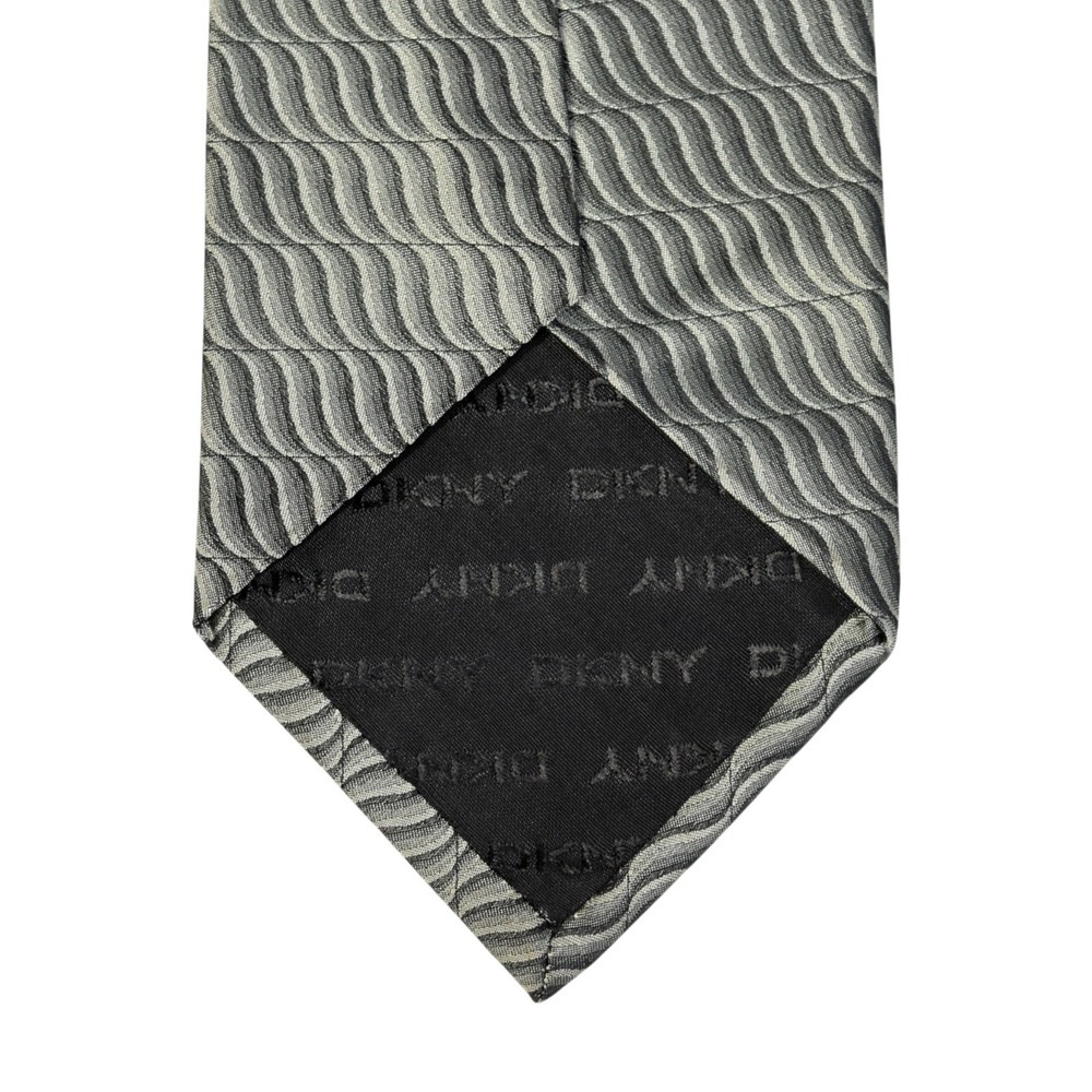 DKNY Greenish Gray & Black Monochrome Wave Print 100% Silk Necktie - 56.5x3.75 - Picture 4 of 7